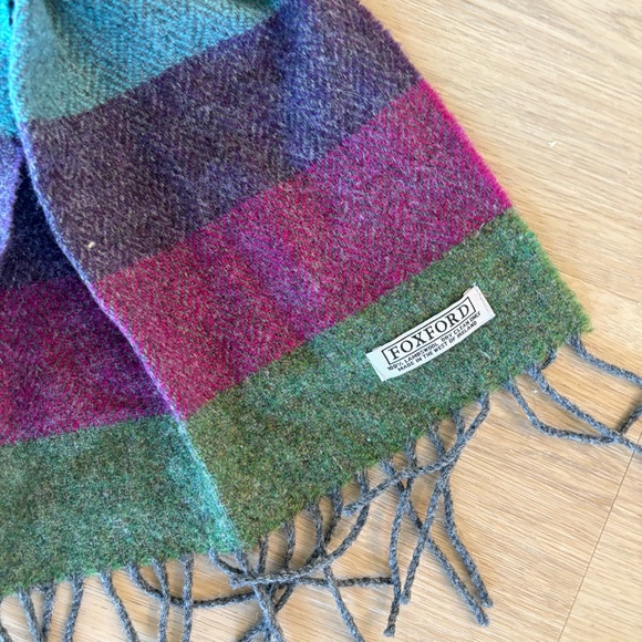 Foxford‎ lambswool striped colorblock fringe men's winter scarf - Picture 3 of 6
